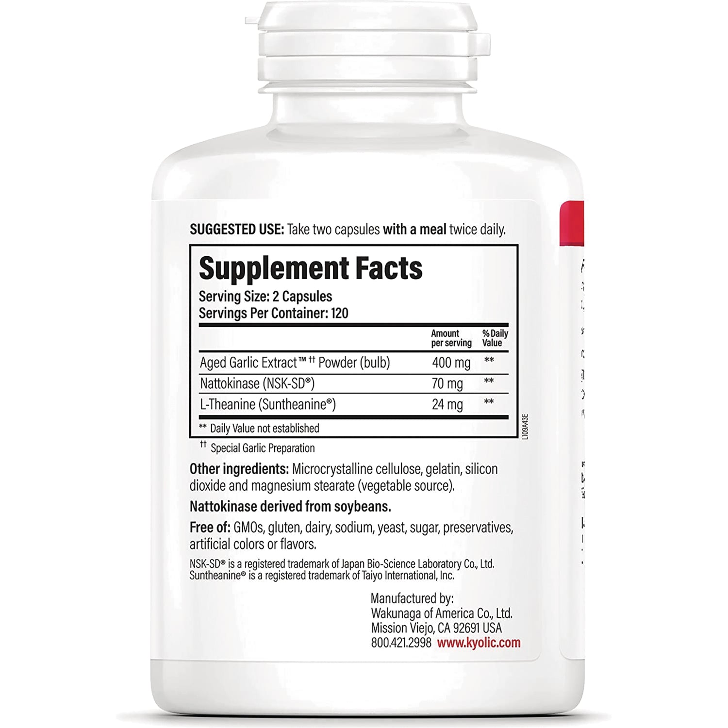 KY140 | back label showing Supplement Facts panel with serving size 2 capsules and ingredient list on white bottle