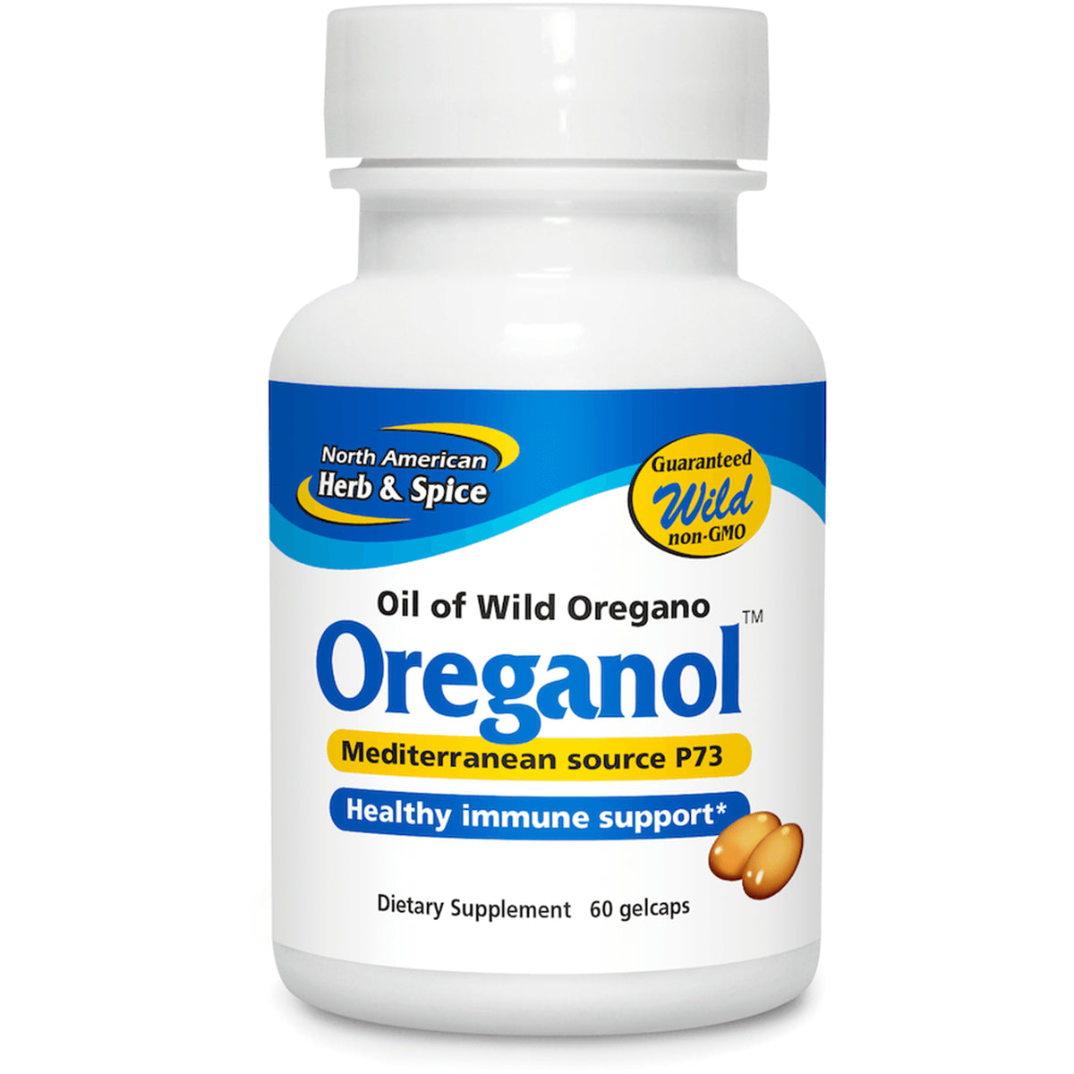 NHS069 | Oreganol oil of wild oregano bottle, Mediterranean source P73, healthy immune support, 60 gelcaps