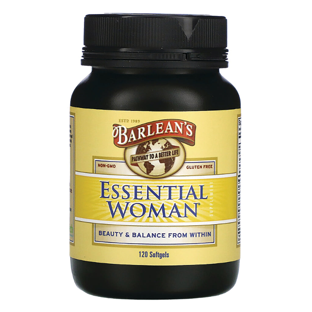 BAR037 | Barlean's Essential Woman supplement bottle with yellow label, 120 softgels - Thumbnail