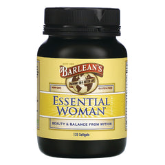 BAR037 | Barlean's Essential Woman supplement bottle with yellow label, 120 softgels