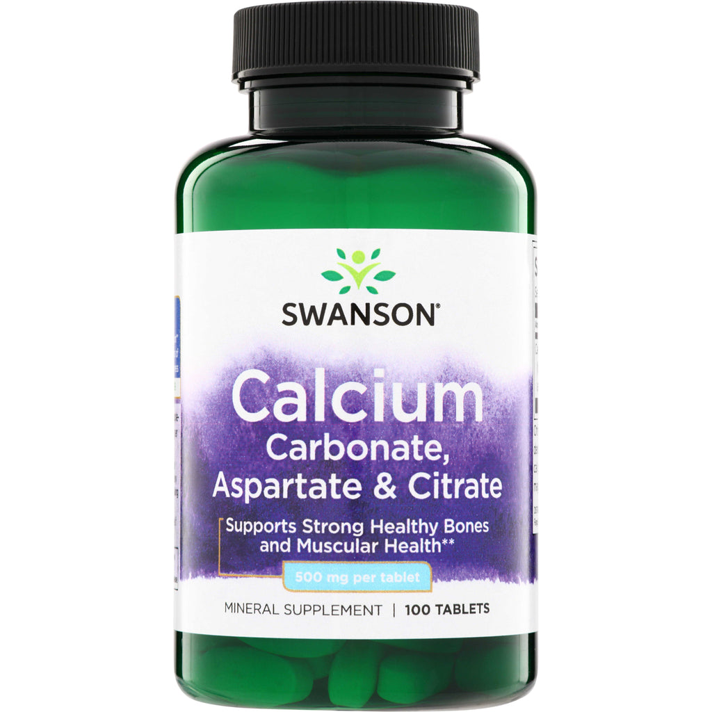 SW862 | Swanson Calcium Carbonate, Aspartate & Citrate tablets, 500 mg per tablet, 100 tablets bottle - Thumbnail