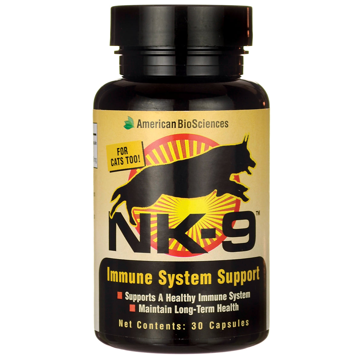 AMB005 | Bottle labeled NK-9 Immune System Support by American BioSciences, 30 capsules, \