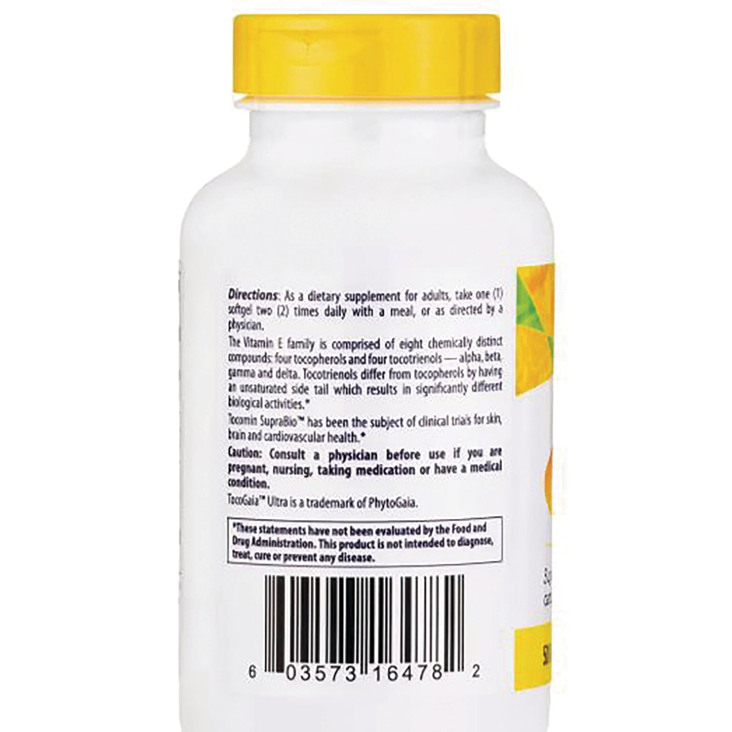 HRG036 | back of white supplement bottle with yellow cap showing directions text and barcode
