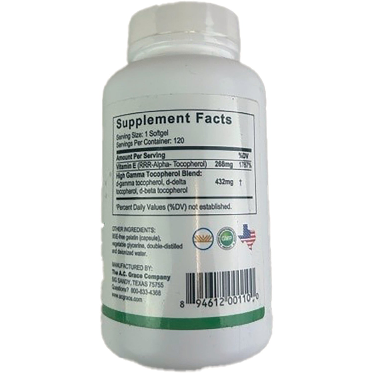 ACG002 | Back label with Supplement Facts, ingredients, and barcode