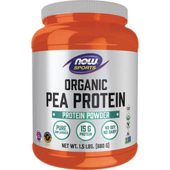 NWF1239 | NOW Sports Organic Pea Protein powder tub, pure unflavored, 15 g protein, 1.5 lbs