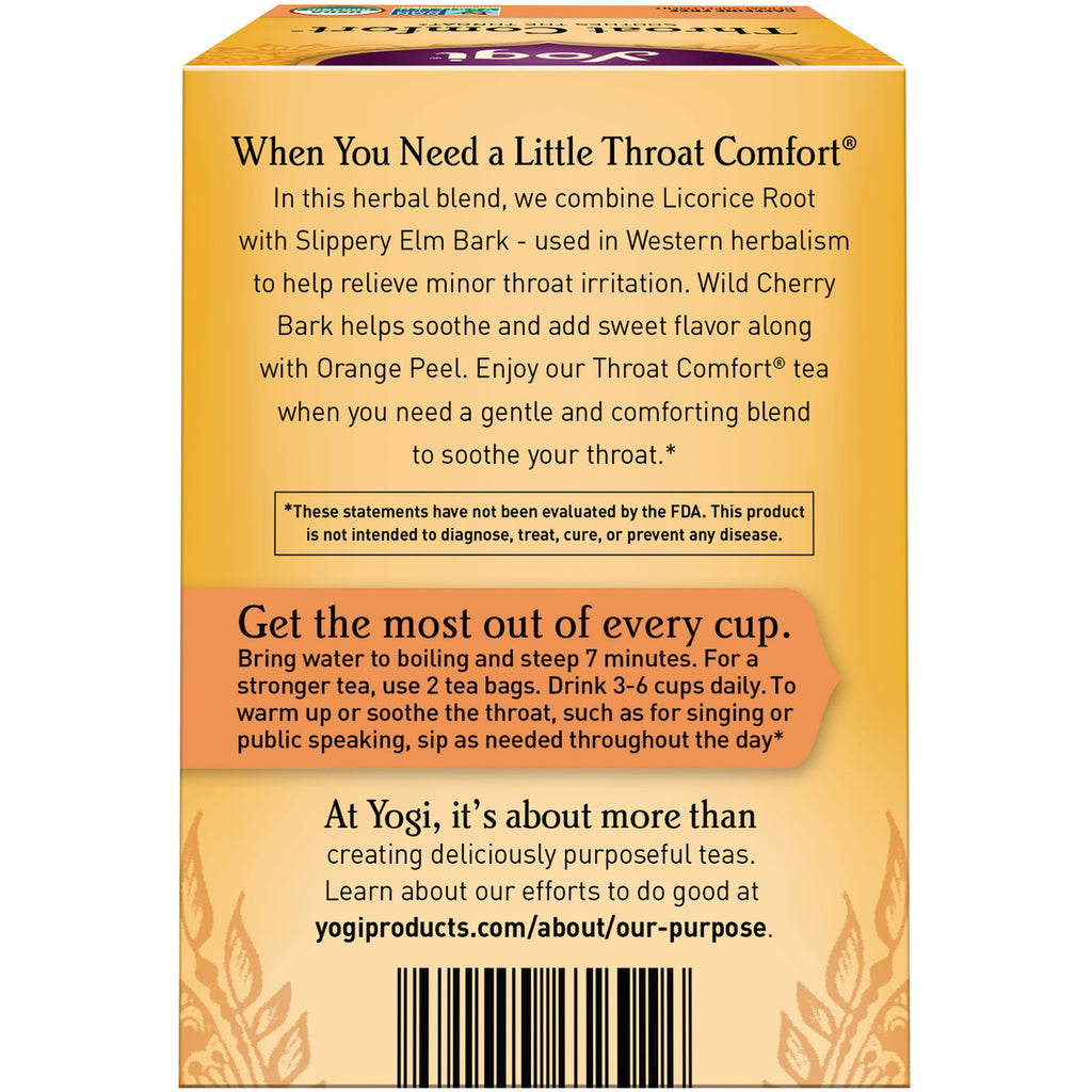 AHW033 | Back of Yogi Throat Comfort tea box showing brewing instructions and text 'Get the most out of every cup' - Thumbnail