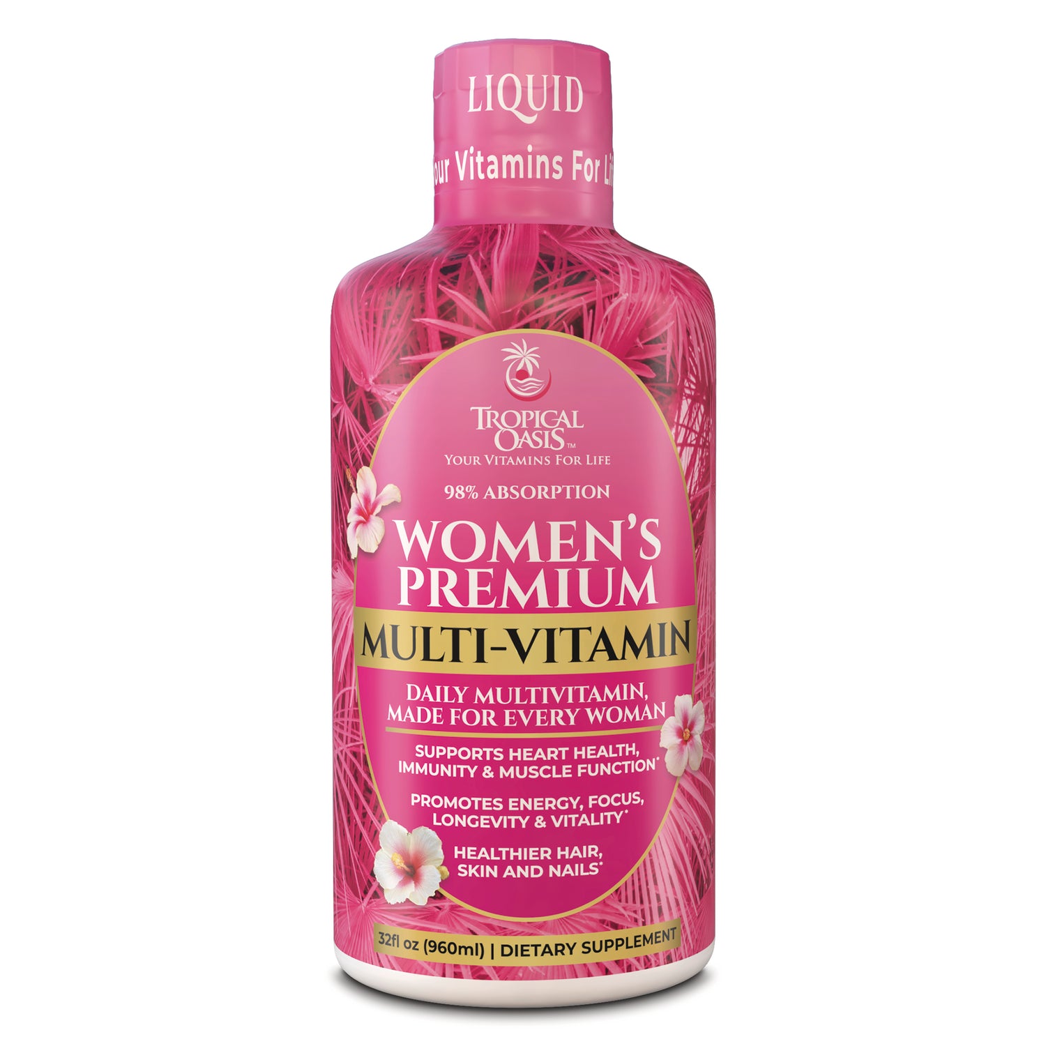 TPL028 | Tropical Oasis Women's Premium Multi-Vitamin liquid, 32 fl oz bottle, front label