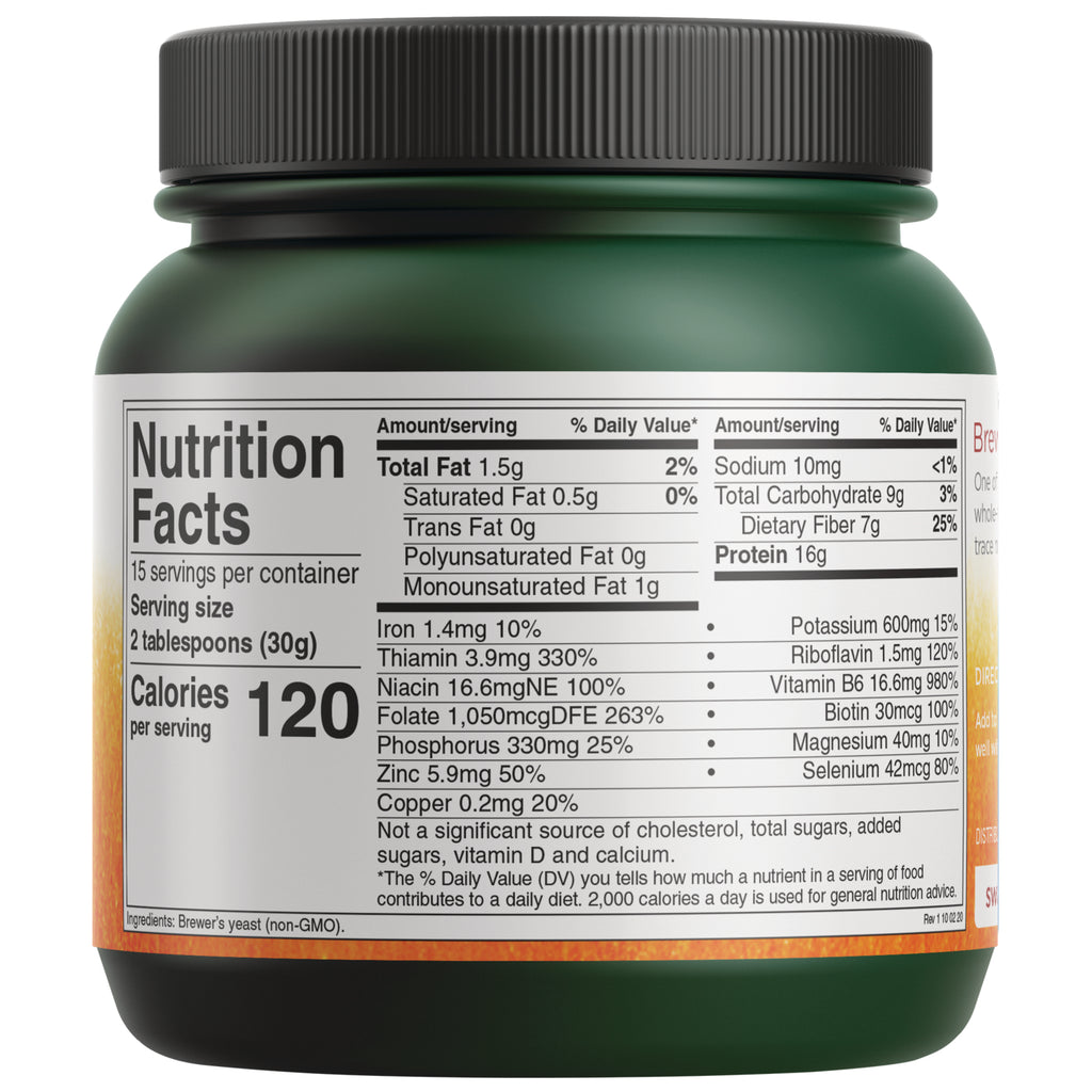 SW1563 | Back label with Nutrition Facts for brewer's yeast; 2 tbsp serving, 120 calories, 16g protein - Thumbnail
