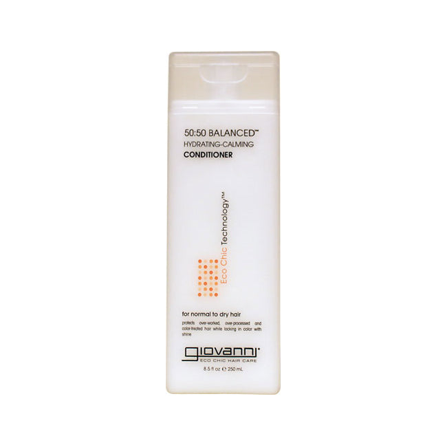 Giovanni 50:50 Balanced Hydrating-Calming Conditioner white bottle labeled Eco Chic Technology 8.5 fl oz