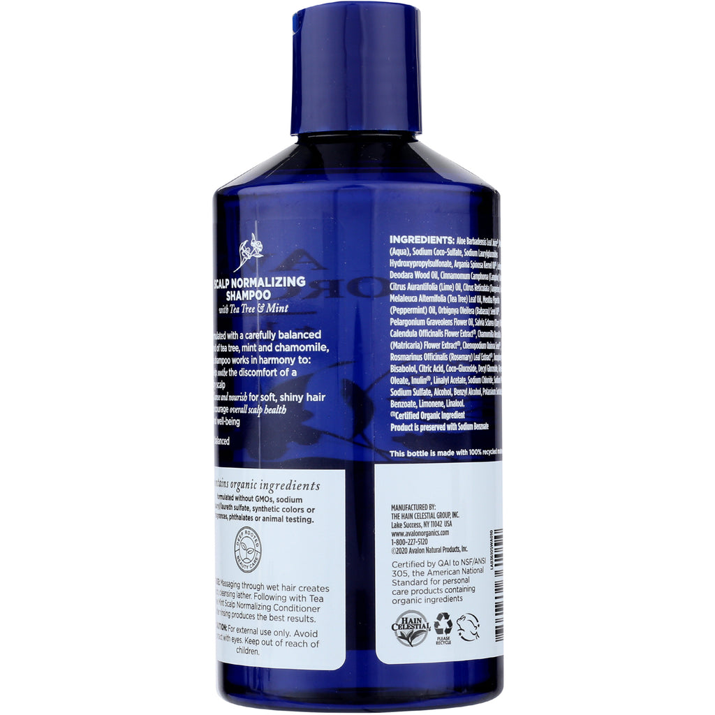 AVL042 | Back label of blue scalp normalizing shampoo bottle showing ingredients and usage text - Thumbnail