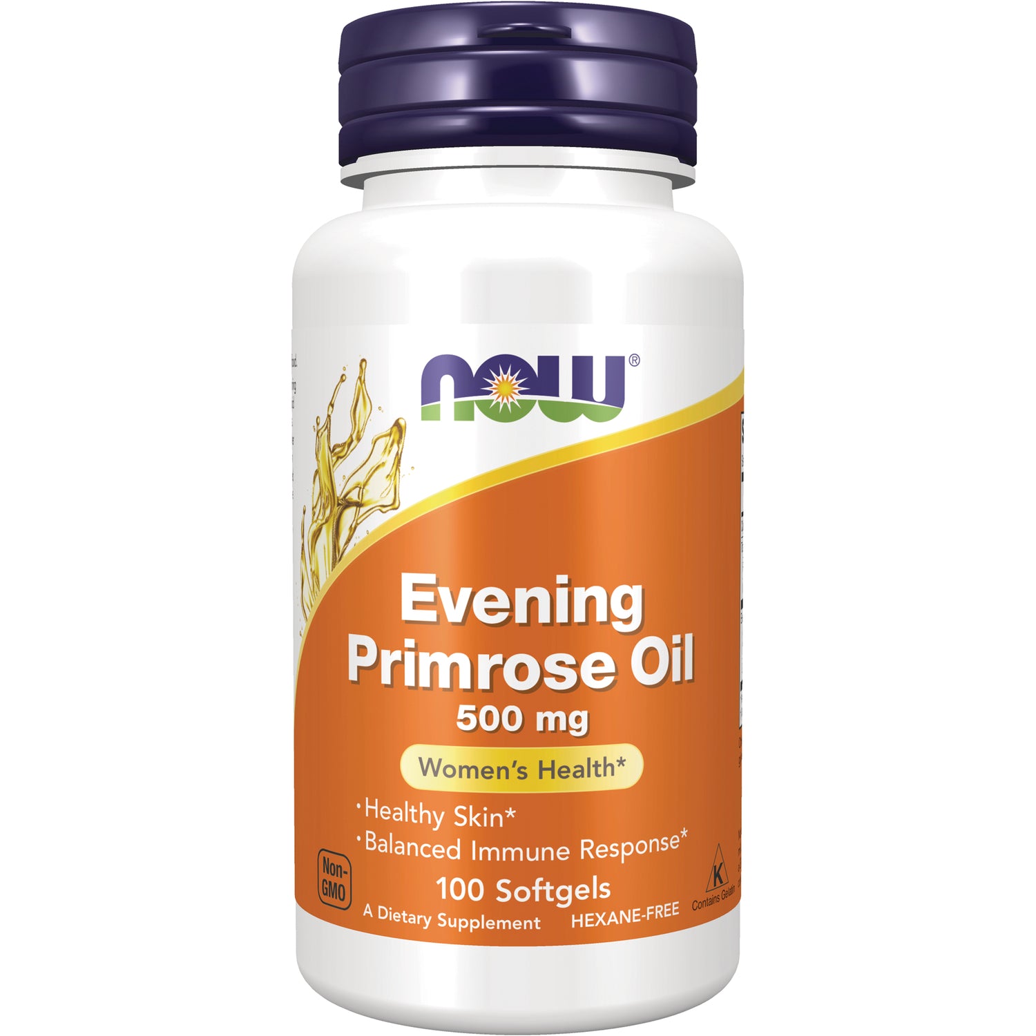 NWF305 | NOW Evening Primrose Oil 500 mg white bottle front label, 100 softgels