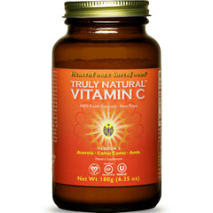 HFC008 | Amber glass jar labeled Truly Natural Vitamin C with orange front label, Net Wt 180g (6.35 oz)