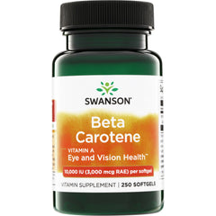SW010 | Swanson Beta Carotene, Vitamin A for Eye and Vision Health, 10,000 IU (3,000 mcg RAE) per softgel, 250 softgels