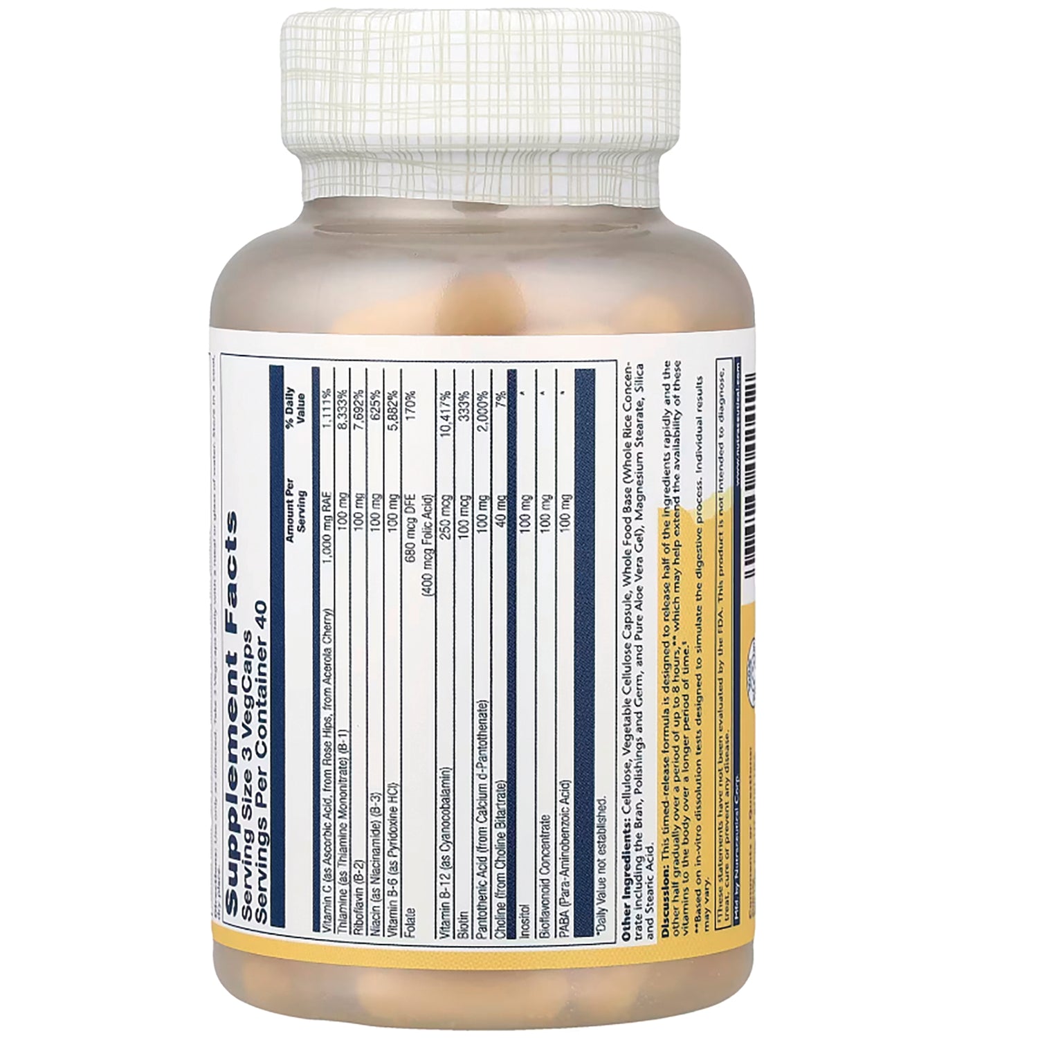 SLR440 | Back of supplement bottle showing Supplement Facts nutrition panel and ingredients label