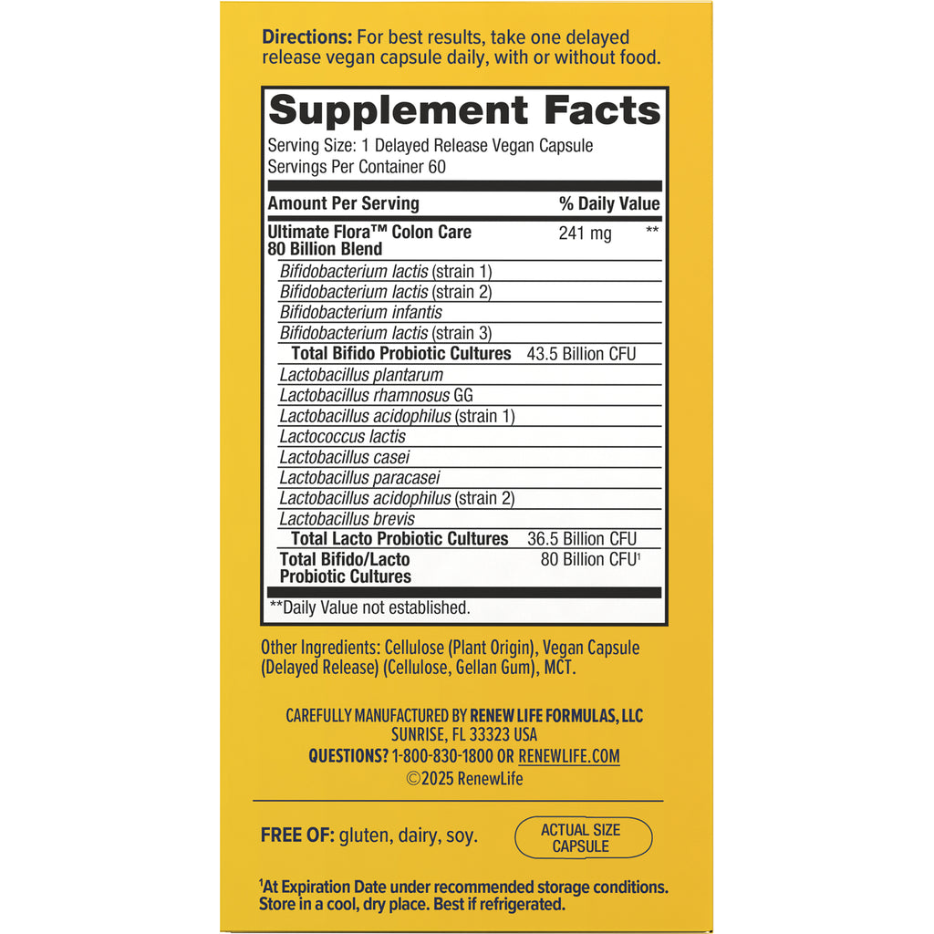 RNL252 | Back label showing Supplement Facts panel with probiotic strains, serving size, and other ingredients - Thumbnail