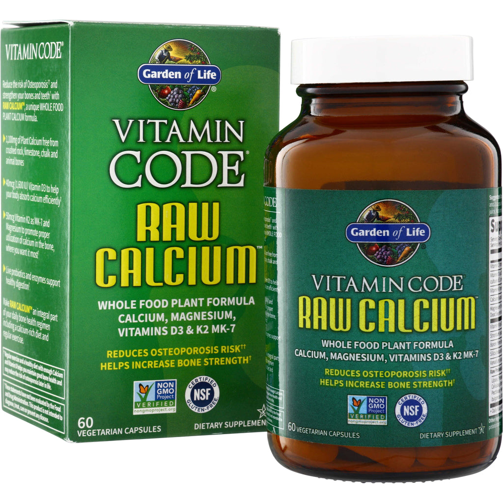 GLF055 | Garden of Life Vitamin Code Raw Calcium, 60 vegetarian capsules, box and bottle front - Thumbnail