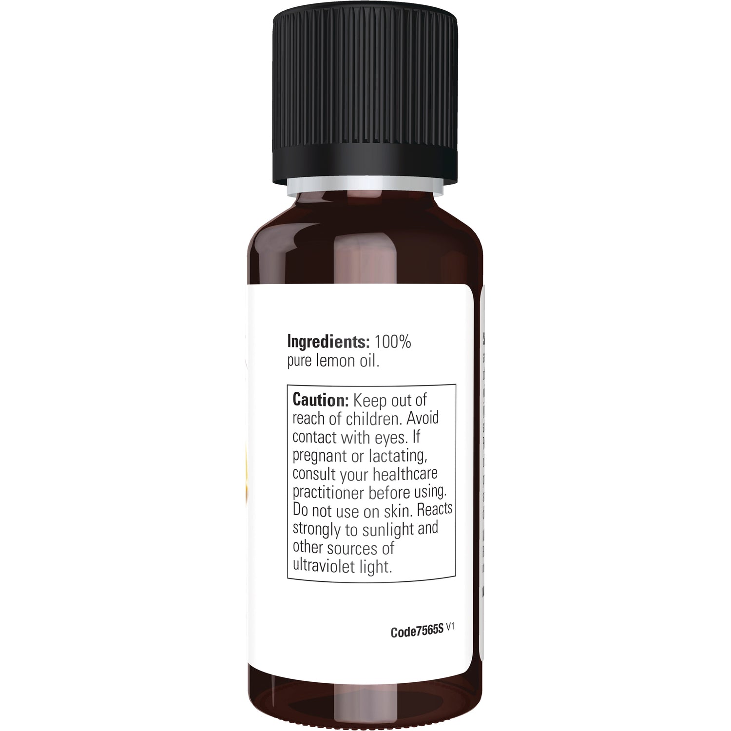 NWF060 | Back bottle label reading Ingredients: 100% pure lemon oil and caution text about keeping out of reach of children and avoiding skin contact