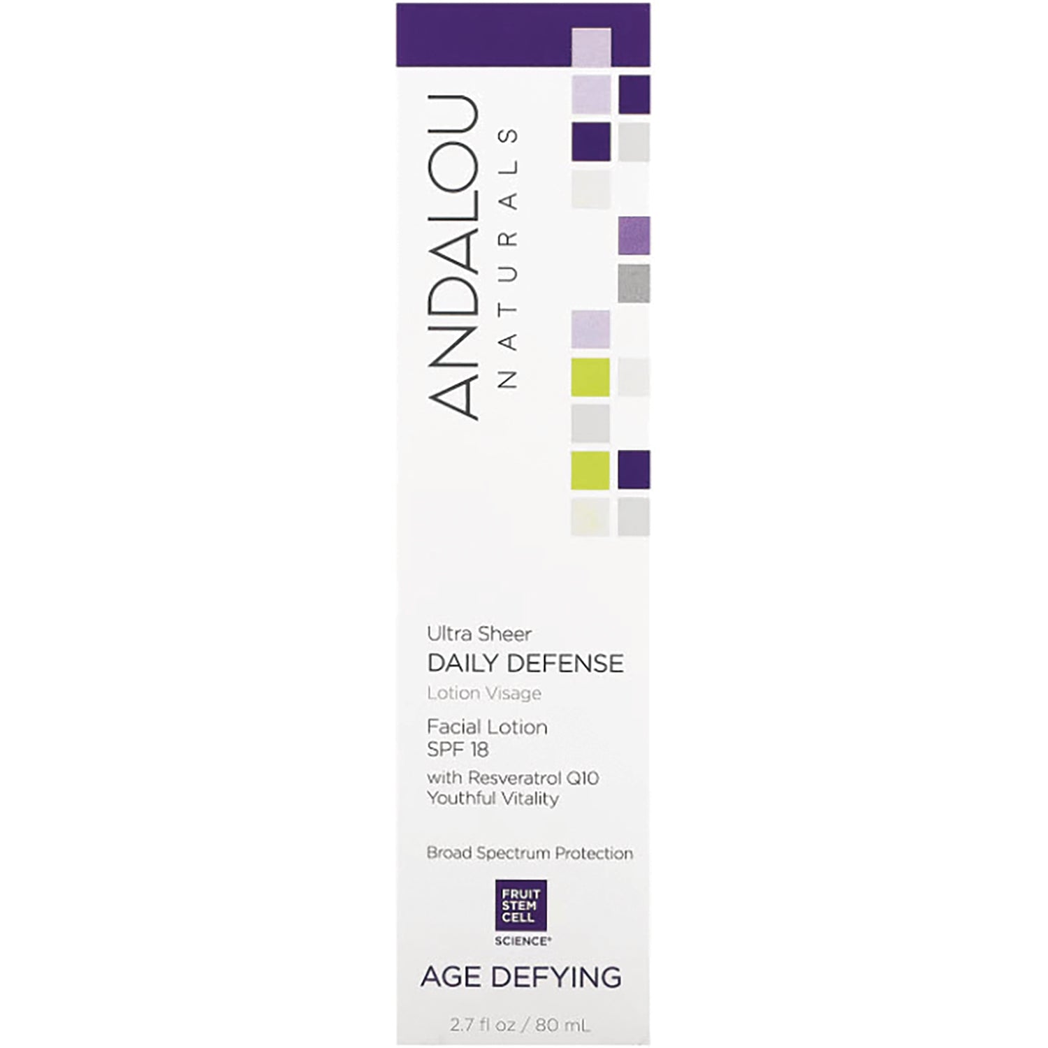 ADN021 | Andalou Naturals Ultra Sheer Daily Defense Facial Lotion SPF 18 with Resveratrol Q10, 2.7 fl oz