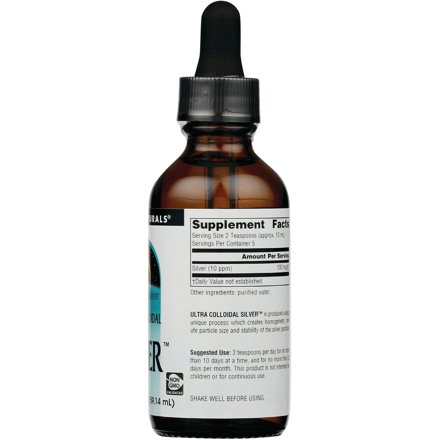 SN497 | Back label showing Supplement Facts on amber dropper bottle