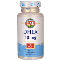 KL455 | KAL DHEA 10 mg dietary supplement bottle front label, 60 vegetarian tablets