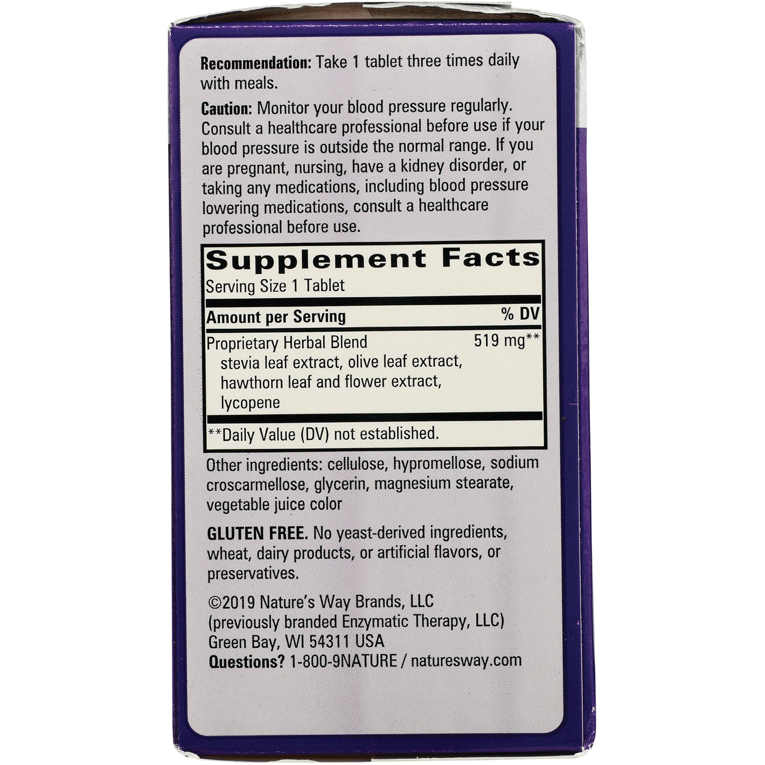 ET302 | back panel with Supplement Facts serving size 1 tablet, proprietary herbal blend 519 mg, caution and gluten free statements
