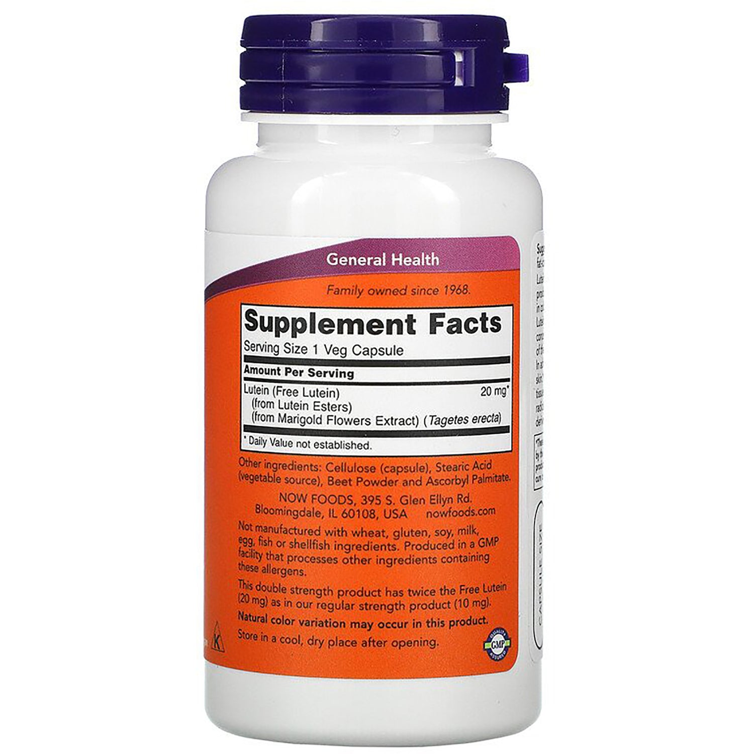 NWF254 | back of white supplement bottle showing Supplement Facts label and ingredient information
