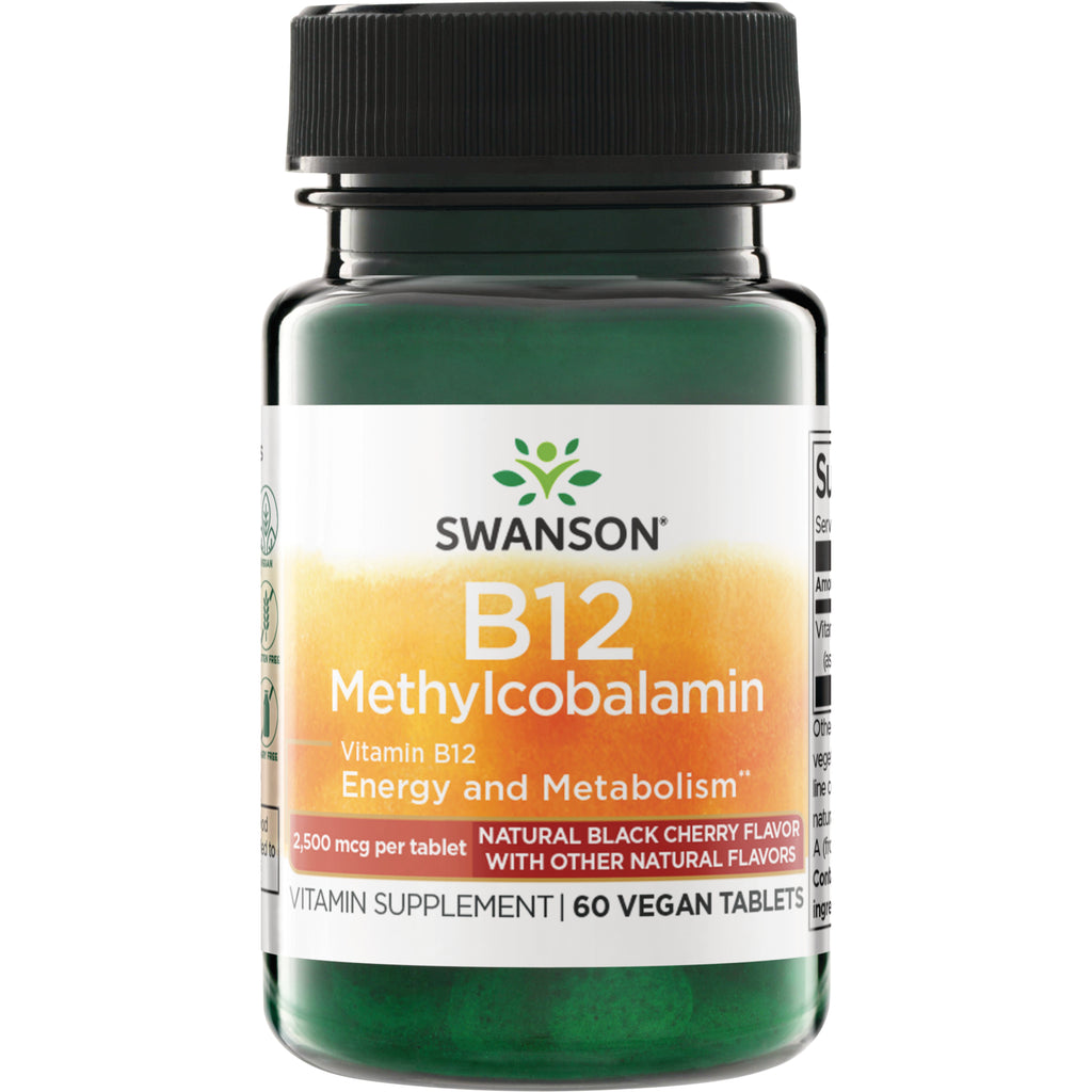 SWU783 | Swanson B12 Methylcobalamin 2,500 mcg per tablet, Natural Black Cherry Flavor, 60 tablets - Thumbnail