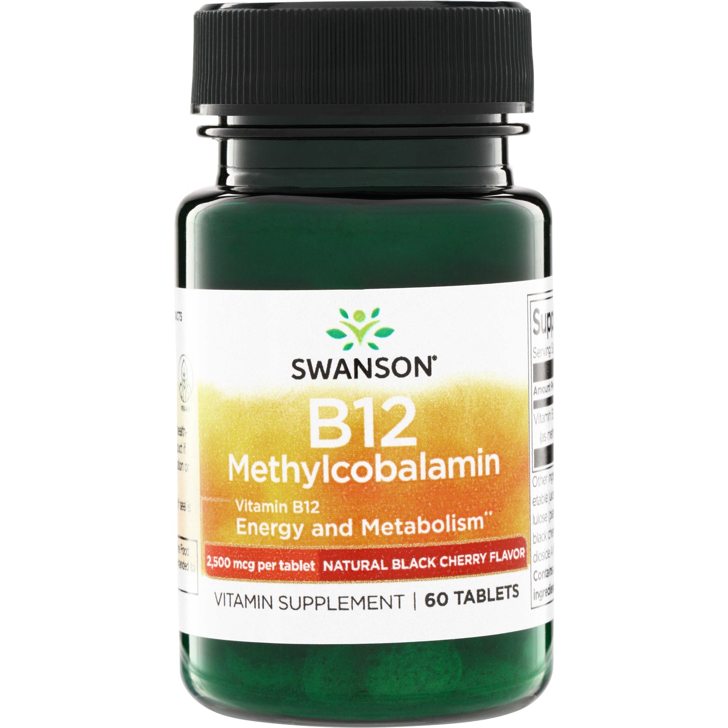 SWU783 | Swanson B12 Methylcobalamin 2,500 mcg per tablet, Natural Black Cherry Flavor, 60 tablets