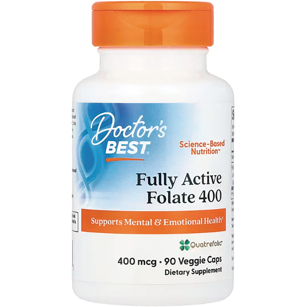 DB134 | Doctor's Best Fully Active Folate 400 supplement bottle front label, 400 mcg 90 veggie caps - Thumbnail