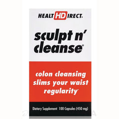 HD003 | Sculpt n' cleanse supplement box front with red panel reading colon cleansing slims your waist regularity