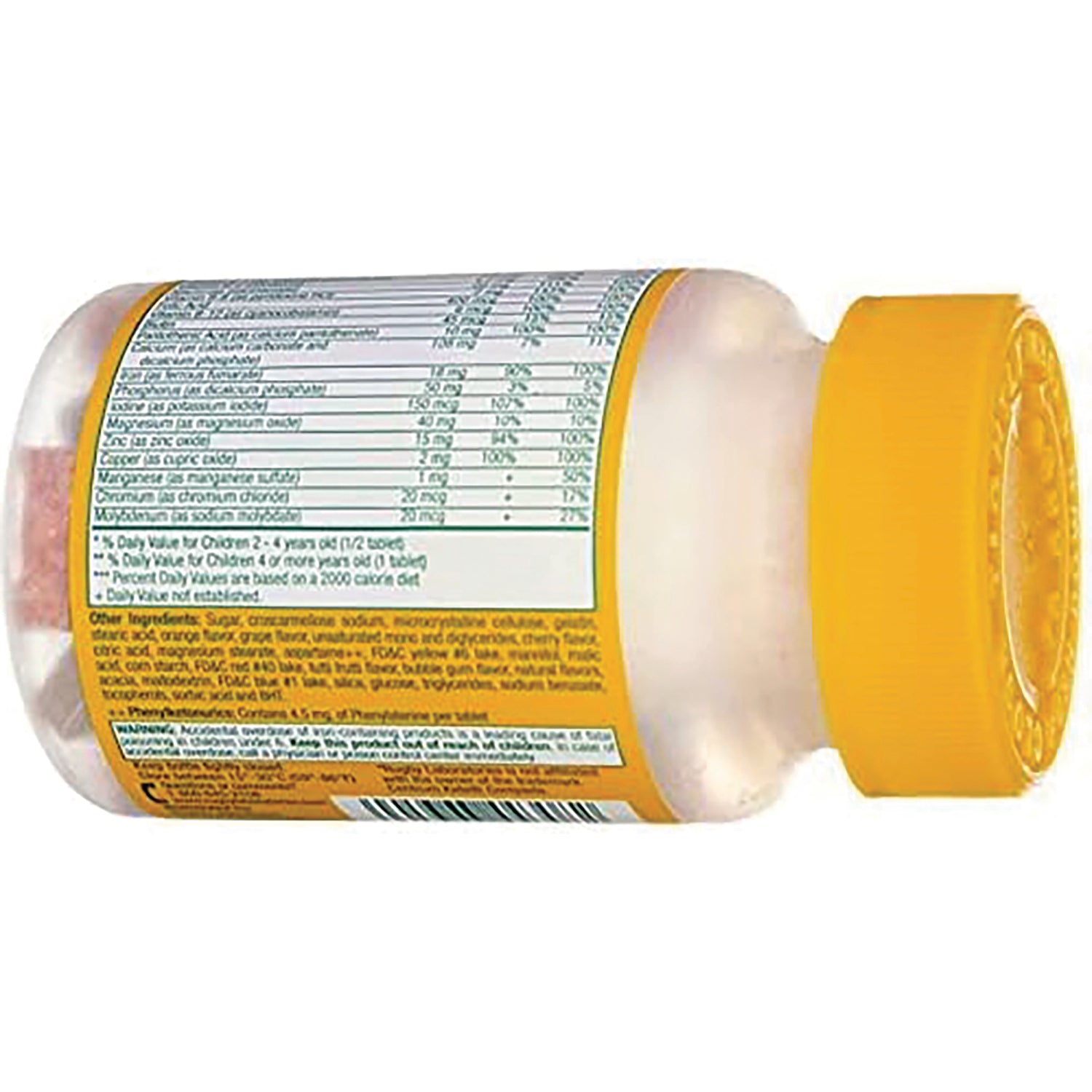WAT010 | Back of gummy vitamin bottle showing Supplement Facts and ingredients panel