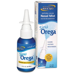 NHS025 | Blue nasal mist bottle and box labeled Sinu Orega Nasal Mist, 2 fl oz