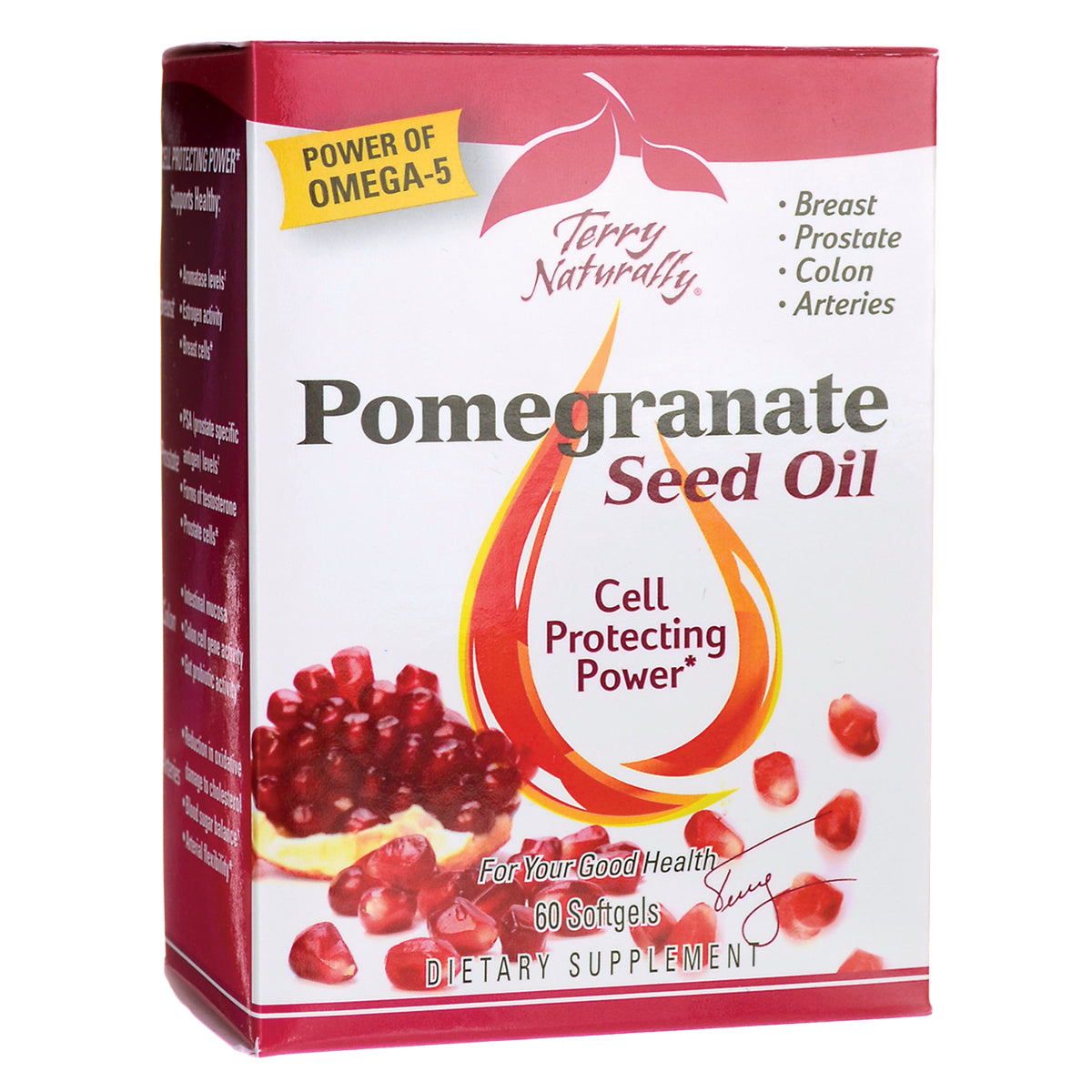 EUR047 | Terry Naturally Pomegranate Seed Oil box front showing Cell Protecting Power and 60 Softgels