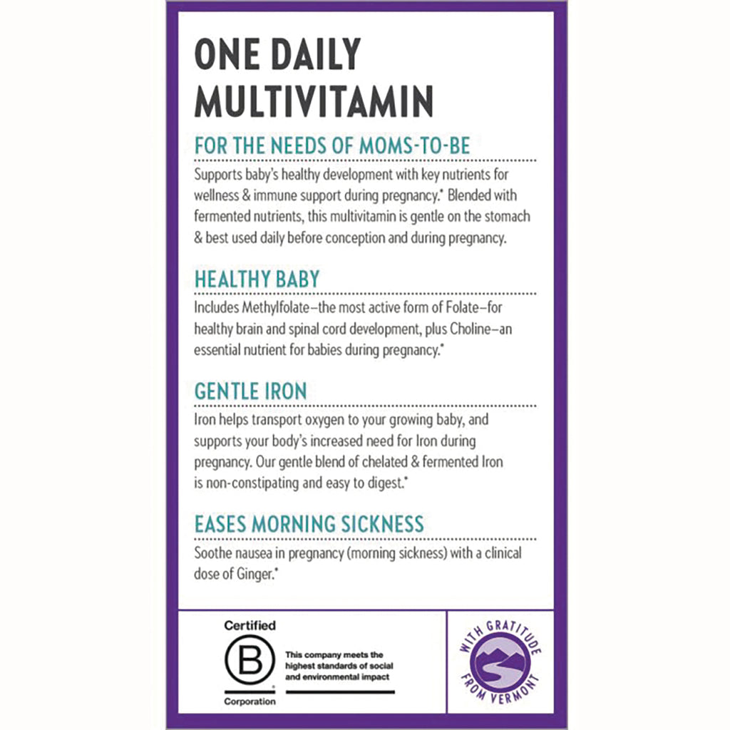 NWC357 | One Daily Multivitamin for moms-to-be infographic highlighting healthy baby, gentle iron, and easing morning sickness - Thumbnail