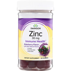 SW1846 | Swanson Zinc 30 mg Immune Health elderberry flavor gummies, 60 gummies bottle front label