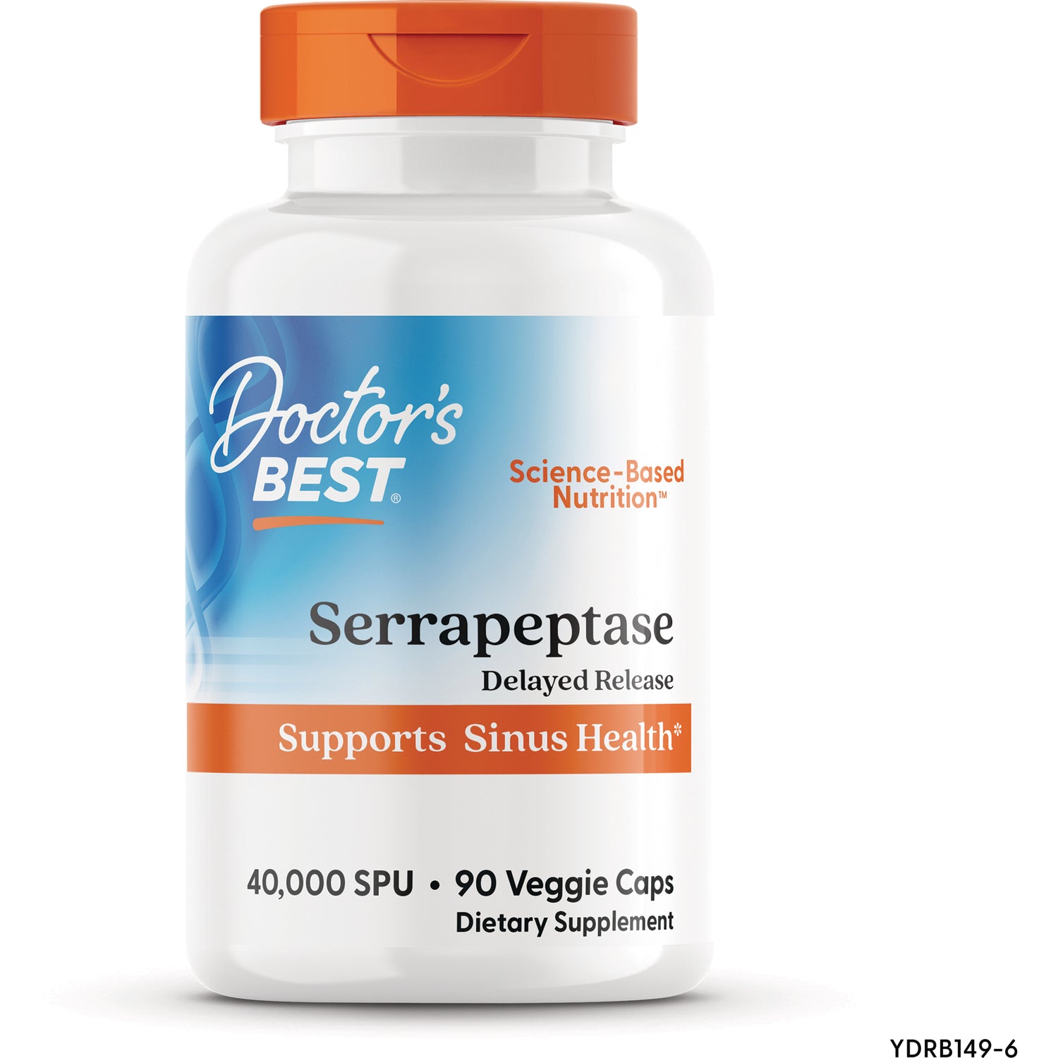 DB097 | White Doctor's Best Serrapeptase bottle labeled Delayed Release, supports Sinus Health, 40,000 SPU, 90 veggie caps