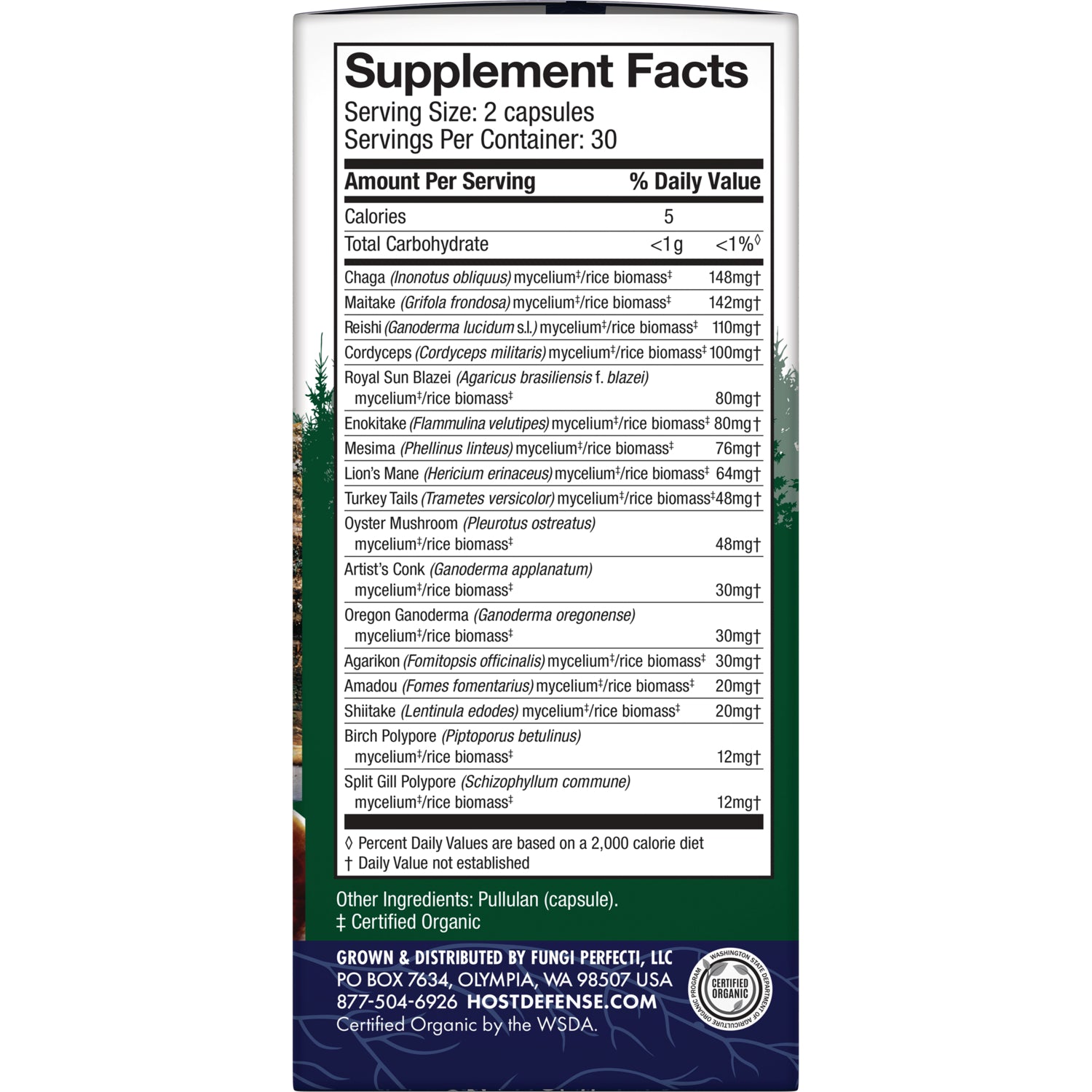 FUN002 | Supplement facts panel on product back showing serving size 2 capsules and ingredient amounts