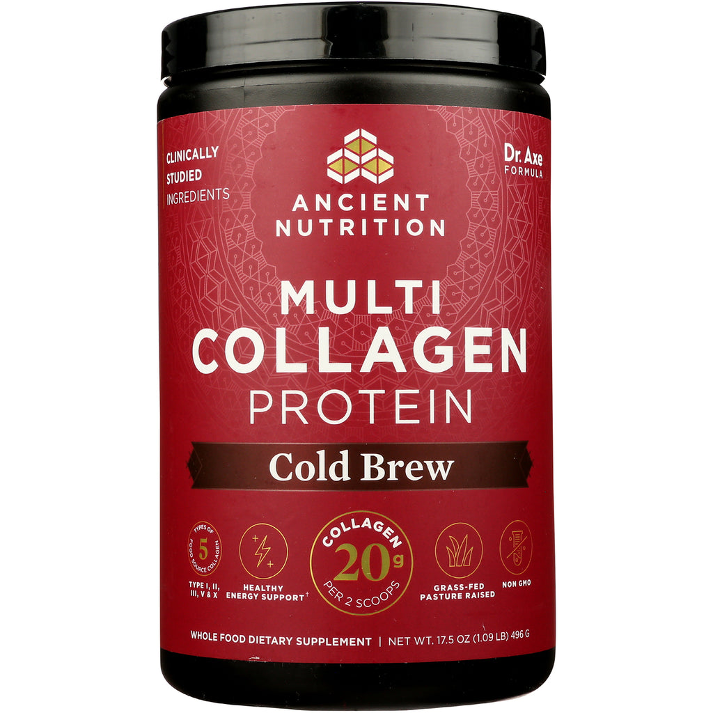 ATN029 | Ancient Nutrition Multi Collagen Protein Cold Brew front label on red container - Thumbnail
