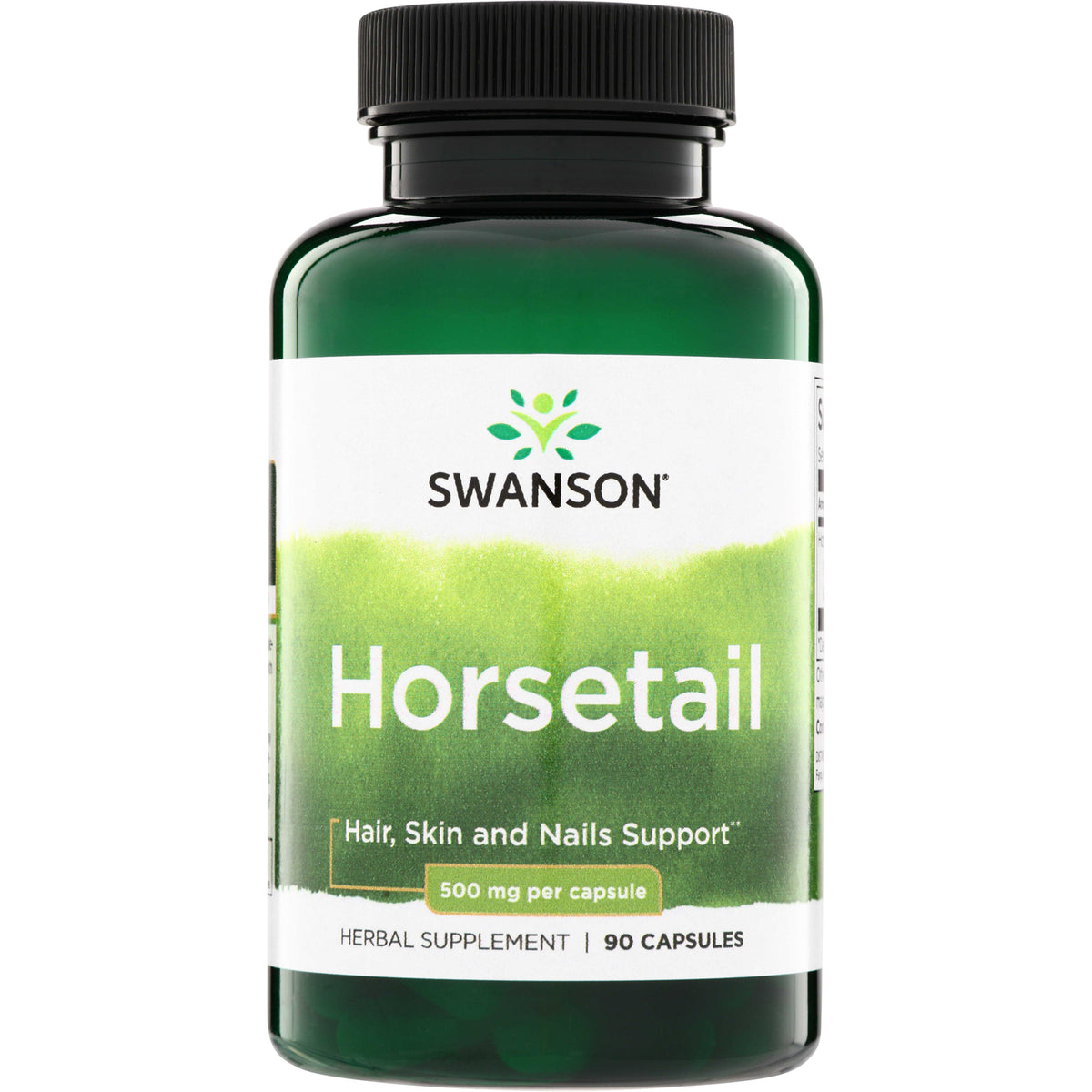 SW1354 | Swanson Horsetail herbal supplement bottle, Hair, Skin and Nails Support, 500 mg per capsule, 90 capsules