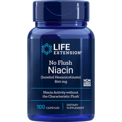 LE146 | Life Extension No Flush Niacin 800 mg bottle, front label showing 100 capsules dietary supplement