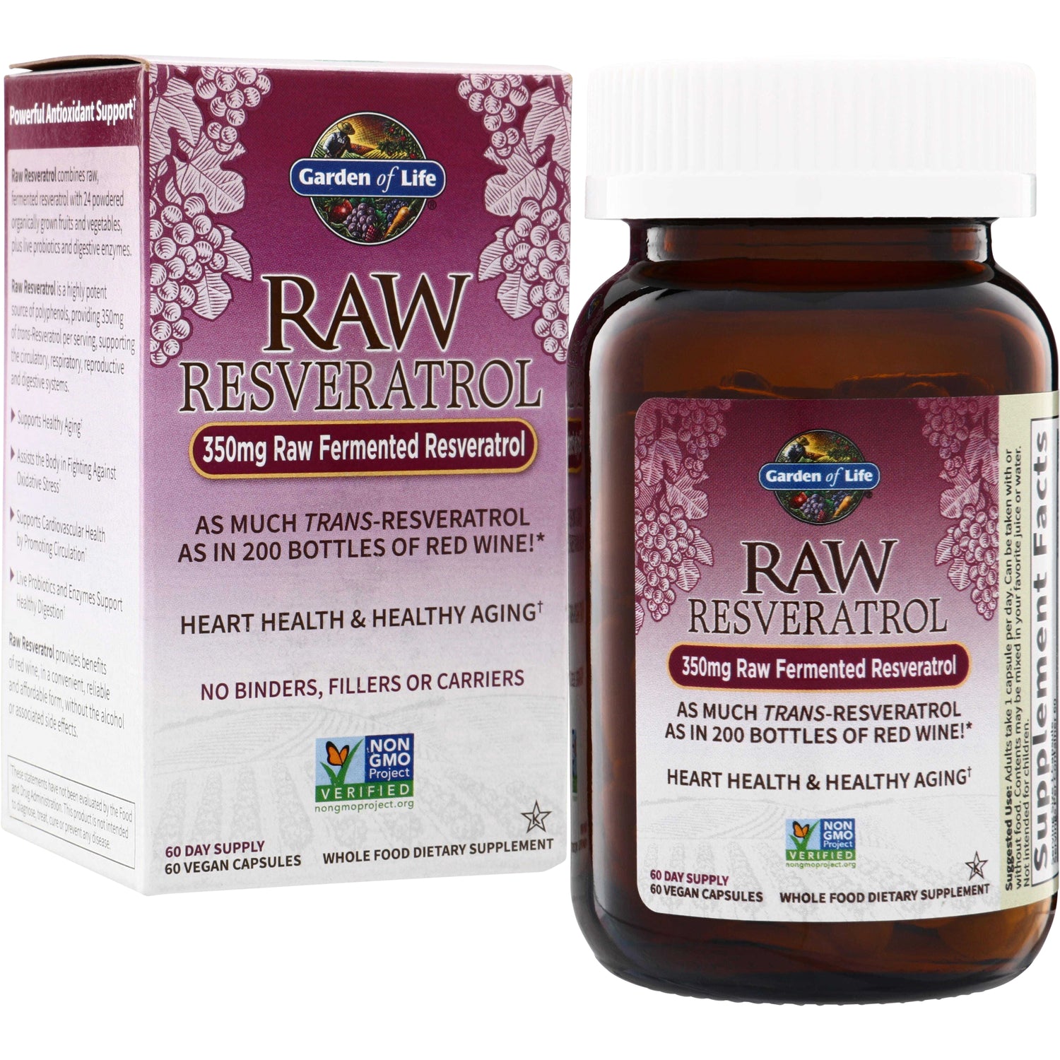 GLF136 | Garden of Life RAW Resveratrol 350mg raw fermented resveratrol, 60 vegan capsules