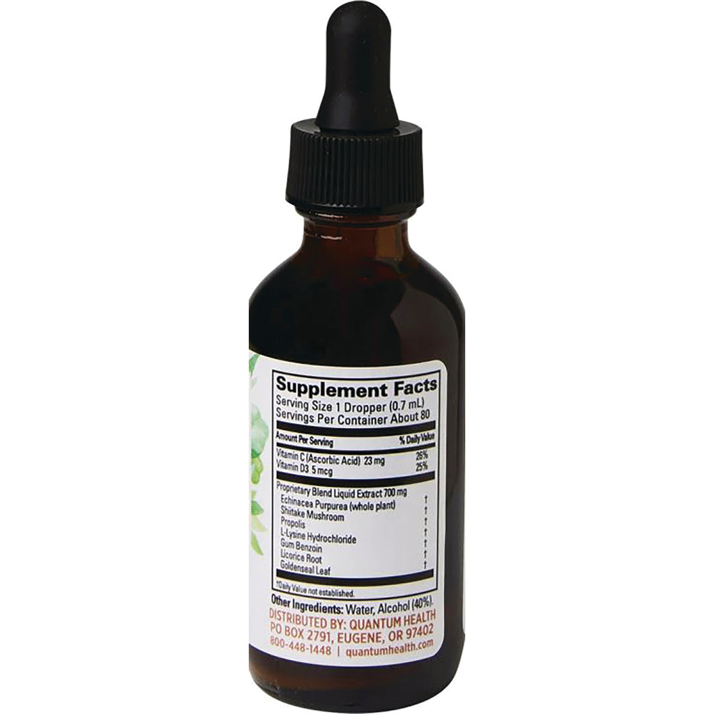 QU053 | Amber glass dropper bottle showing back label with Supplement Facts panel and ingredients - Thumbnail