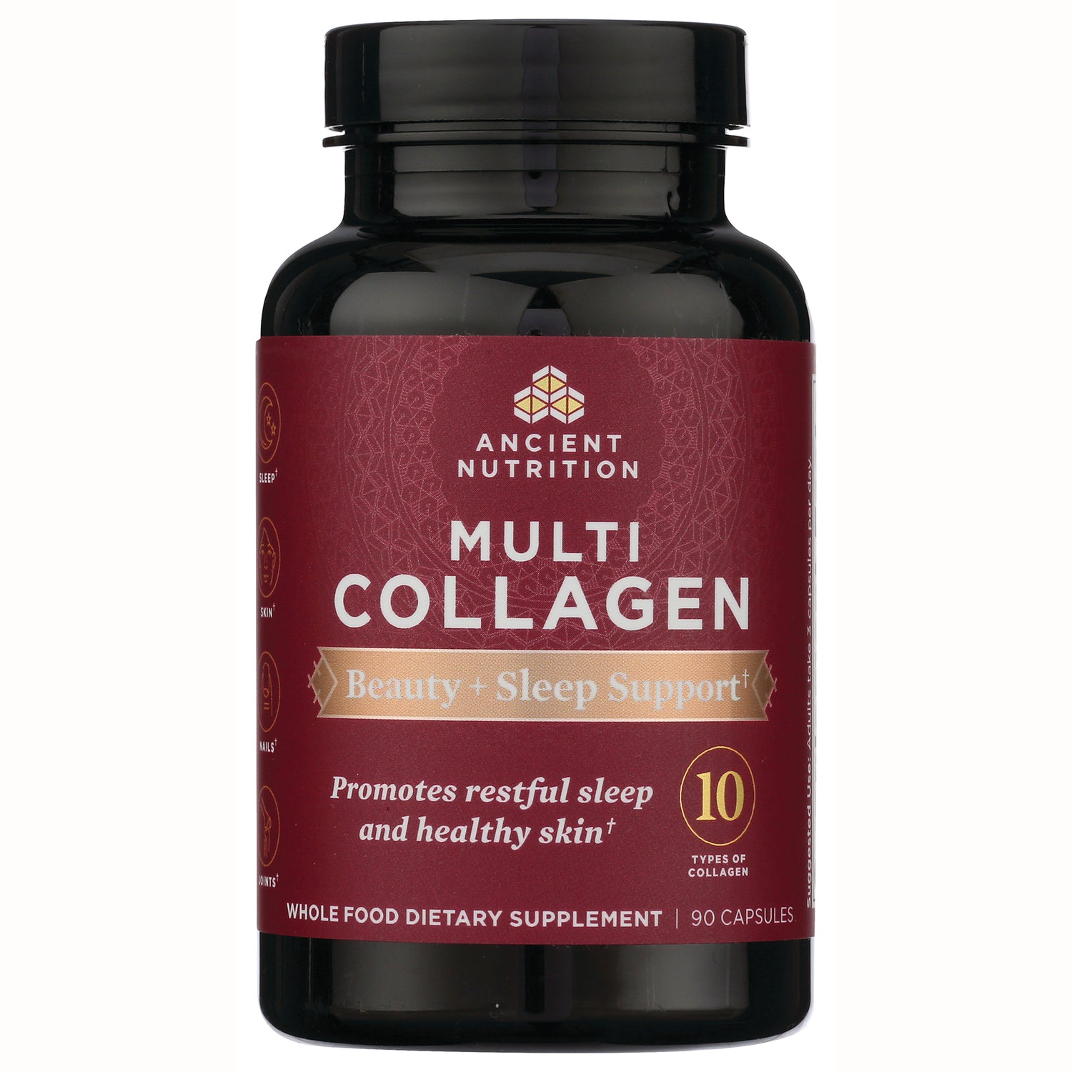 ATN064 | Ancient Nutrition Multi Collagen bottle labeled Beauty + Sleep Support, 90 capsules