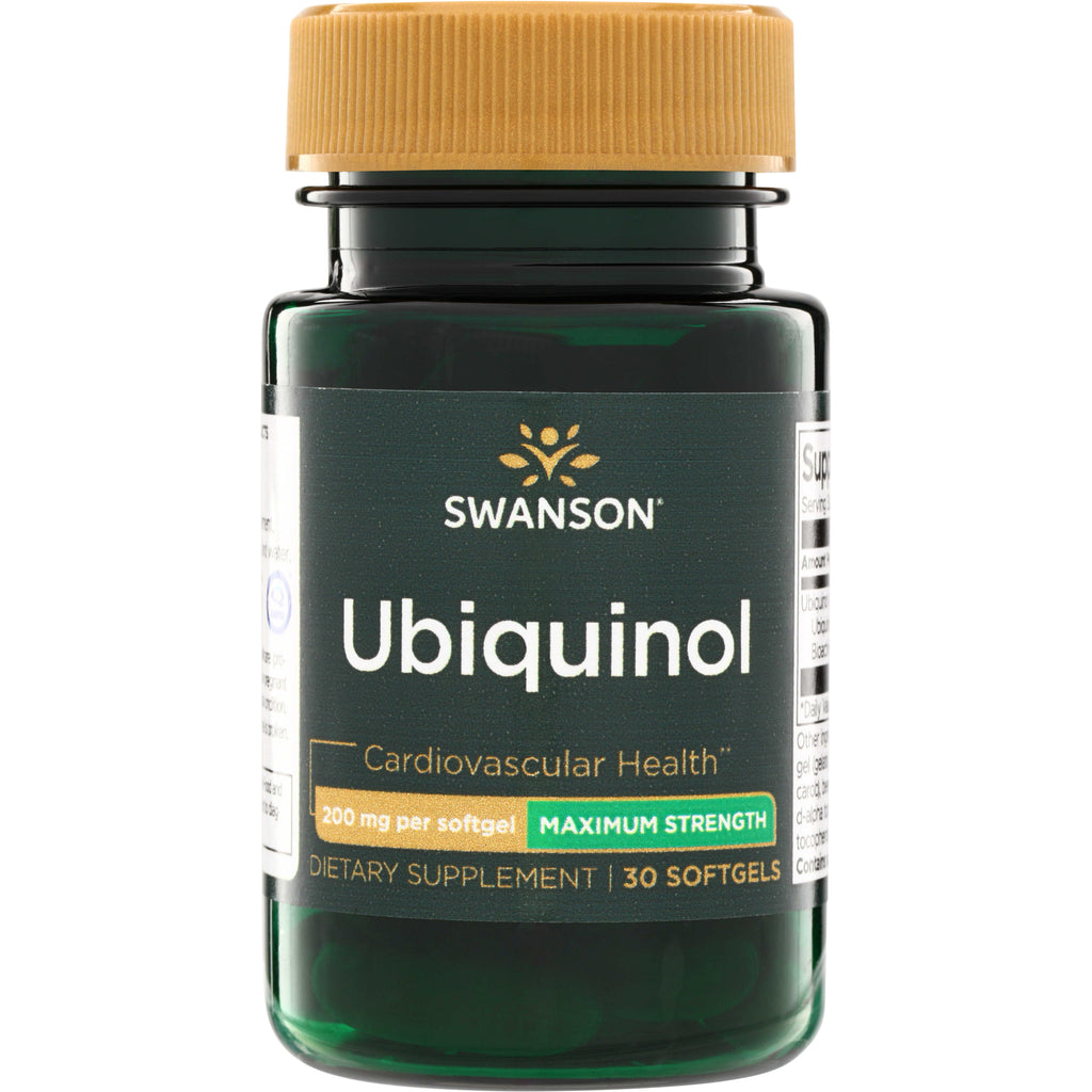 SWU460 | Swanson Ubiquinol, Maximum Strength 200 mg per softgel, 30 softgels, bottle front - Thumbnail