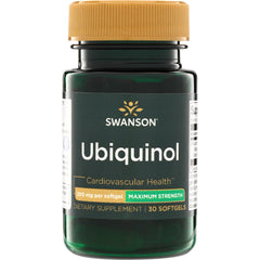 SWU460 | Swanson Ubiquinol, Maximum Strength 200 mg per softgel, 30 softgels, bottle front