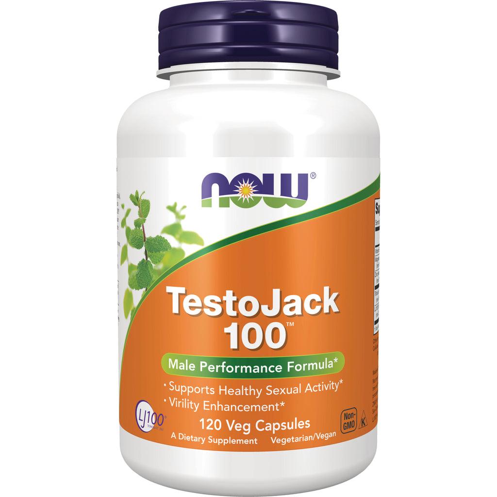 NWF851 | NOW TestoJack 100 male performance formula supplement bottle, 120 veg capsules, front label - Thumbnail