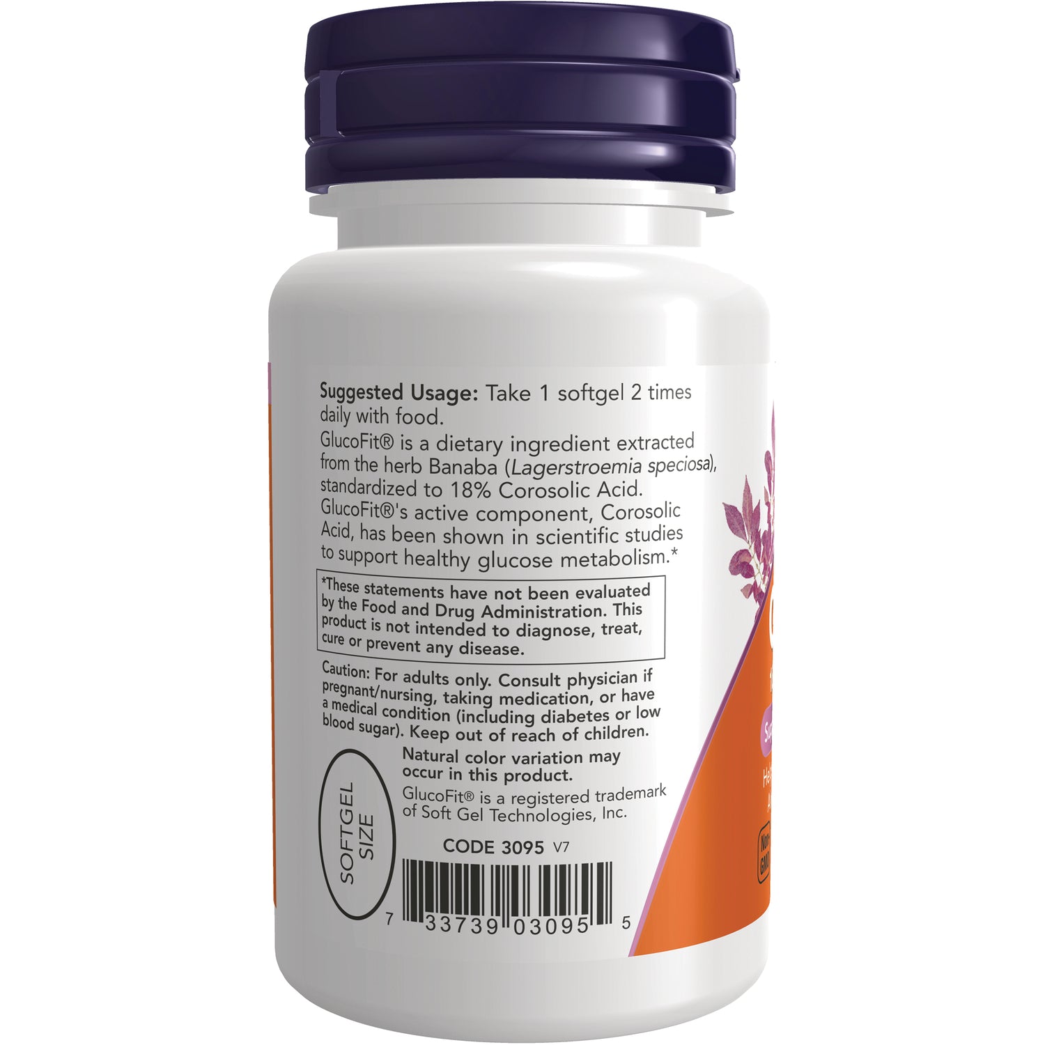 NWF1021 | Back label of white supplement bottle showing suggested usage, cautions, and barcode