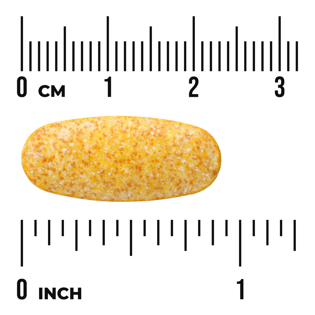 SW1688 | Yellow speckled oblong tablet shown with inch and centimeter rulers for size - Thumbnail