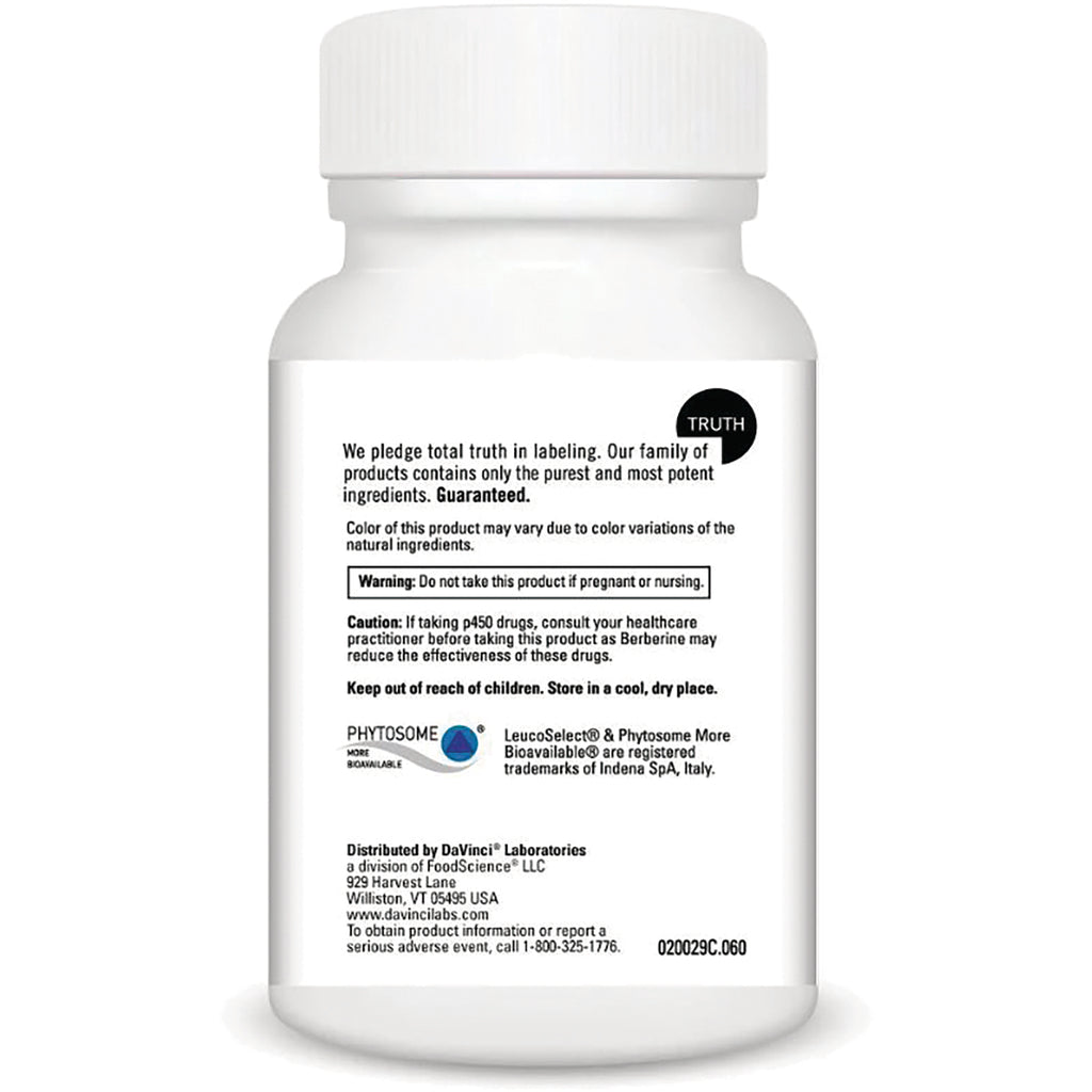 DVL031 | Back label of white supplement bottle showing warnings, usage text and Phytosome logo - Thumbnail