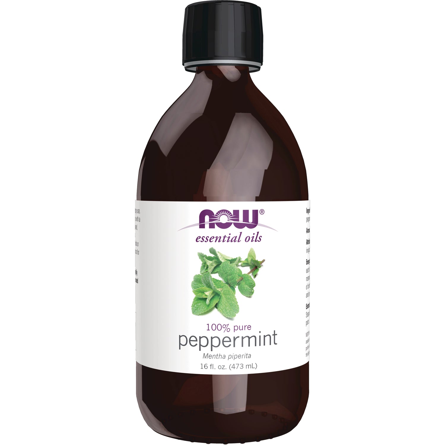 NWF503 | amber 16 fl oz bottle of NOW essential oils 100% pure peppermint